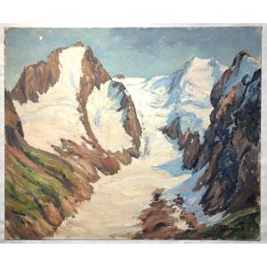 Montagne A Situer Robert Bénard 38x46cmtableau Peinture Paysage Enneigé 50'-60'