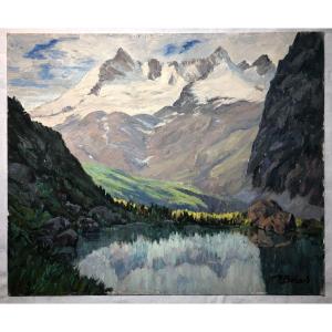 Lac De Montagne A Situer Robert Bénard 38x46cmtableau Peinture Paysage 1950/60