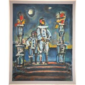 Georges Rouault (d'après) Les Deux Pierrots Lithographie Réhaussée (procédé Jacomet)