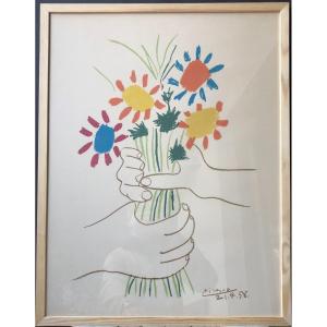 Picasso (d'après) Lithographie Bouquet De La Paix 1958