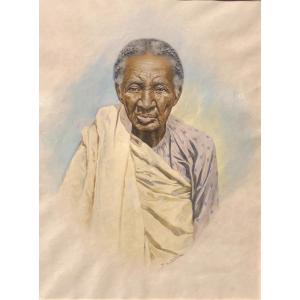 Madagascar Aquarelle Ecole Malgache Portrait De Femme émile Ralambo (1879-1963)