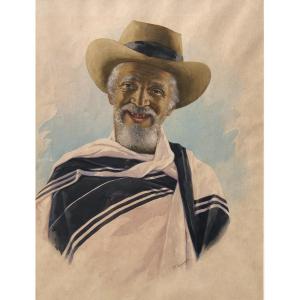 Madagascar Aquarelle Ecole Malgache Portrait d'Homme émile Ralambo (1879-1963)