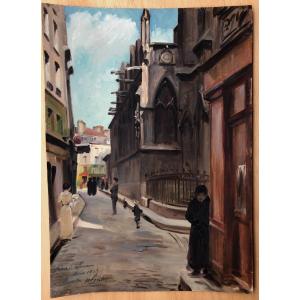 Vue De Paris Rue Saint-séverin 1913 Henri Coutot Huile Tableau Peinture Eglise 