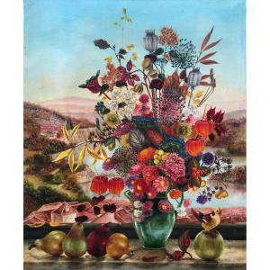 Bouquet De Fleurs Art Naïf Jacqueline Chuteau Tableau Peinture