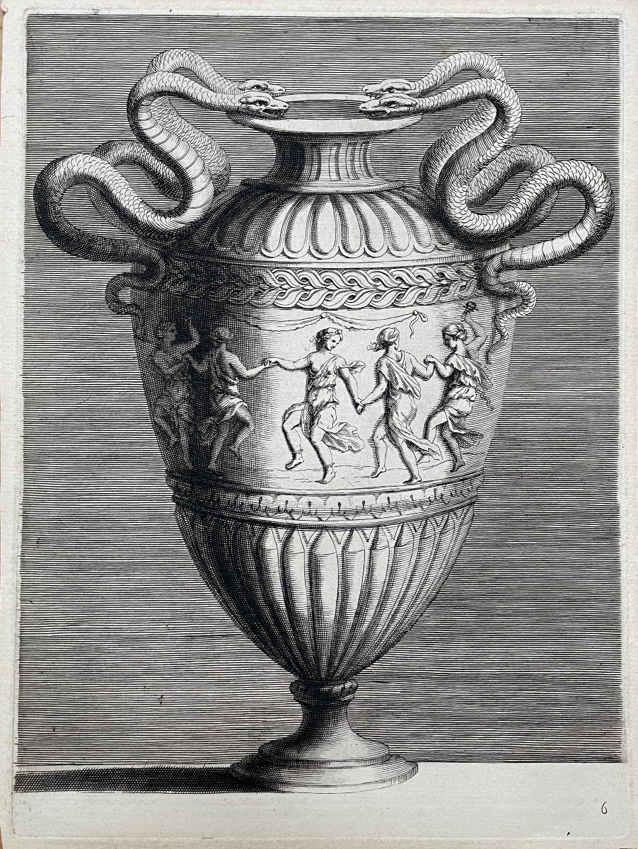 Jacques Stella (1596 -1657), Vase With Serpentine Handles, Burin, 1667