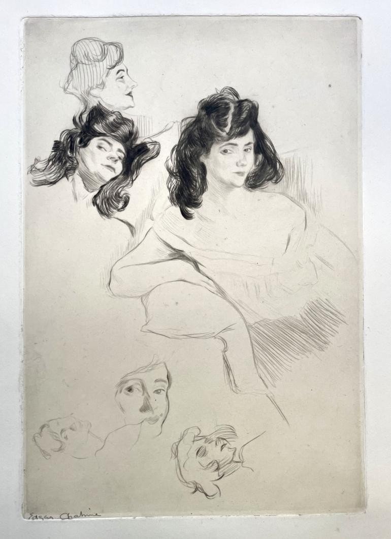 Edgar Chahine (1874 - 1947), Studies For A Portrait Of A Woman, Drypoint, 1913