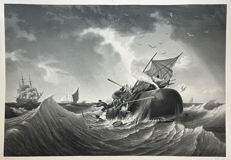 Frédéric Martens (1806 - 1885), Sperm Whale Fishing, Aquatint, Circa 1830