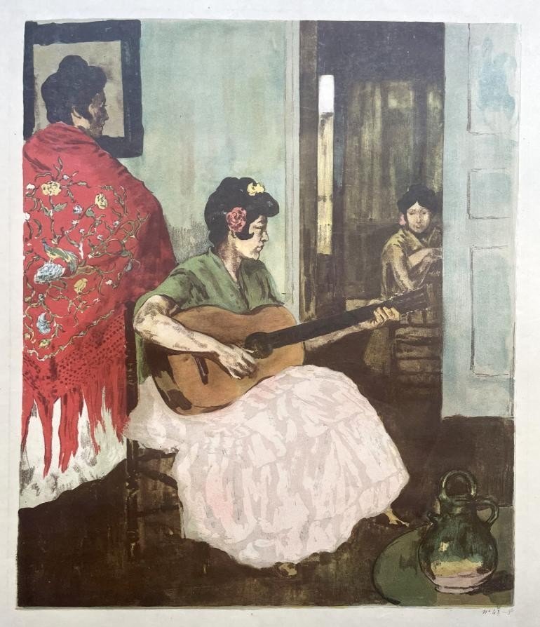 Alexandre Lunois (1863 - 1916), La Guitariste , lithographie en couleurs , vers 1906