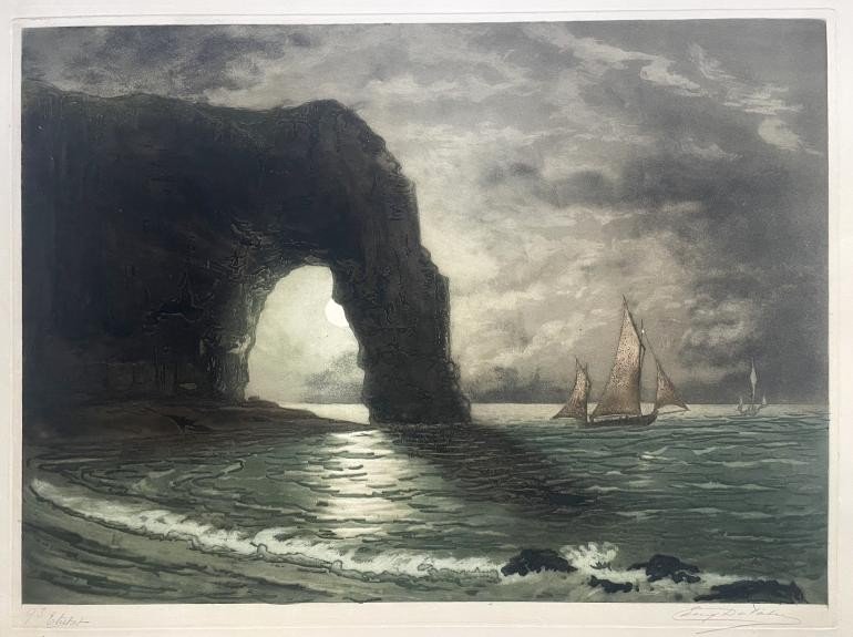 Eugène Delâtre (1864-1939), Moonlight At Etretat, Etching And Aquatint In Colors, C 1898