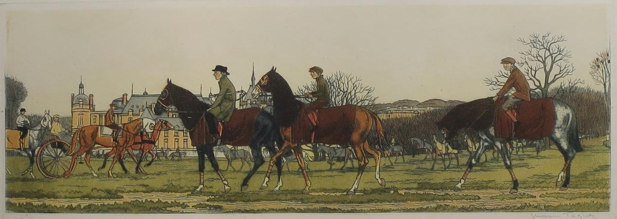 Taquoy, Entraînement à Chantilly, Aquatinte, 1912