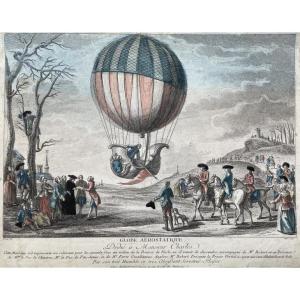 Martial Deny (1745 - Circa 1815), Globe Aérostatique, Etching Enhanced With Colors