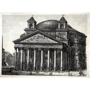 Luigi Rossini  (1790 - 1857),  Vue du Panthéon d'Agrippa , eau-forte , 1820