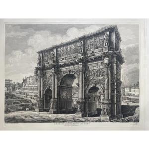 Luigi Rossini (1790 - 1857),  L'arc de Constantin à Rome, eau-forte , 1836