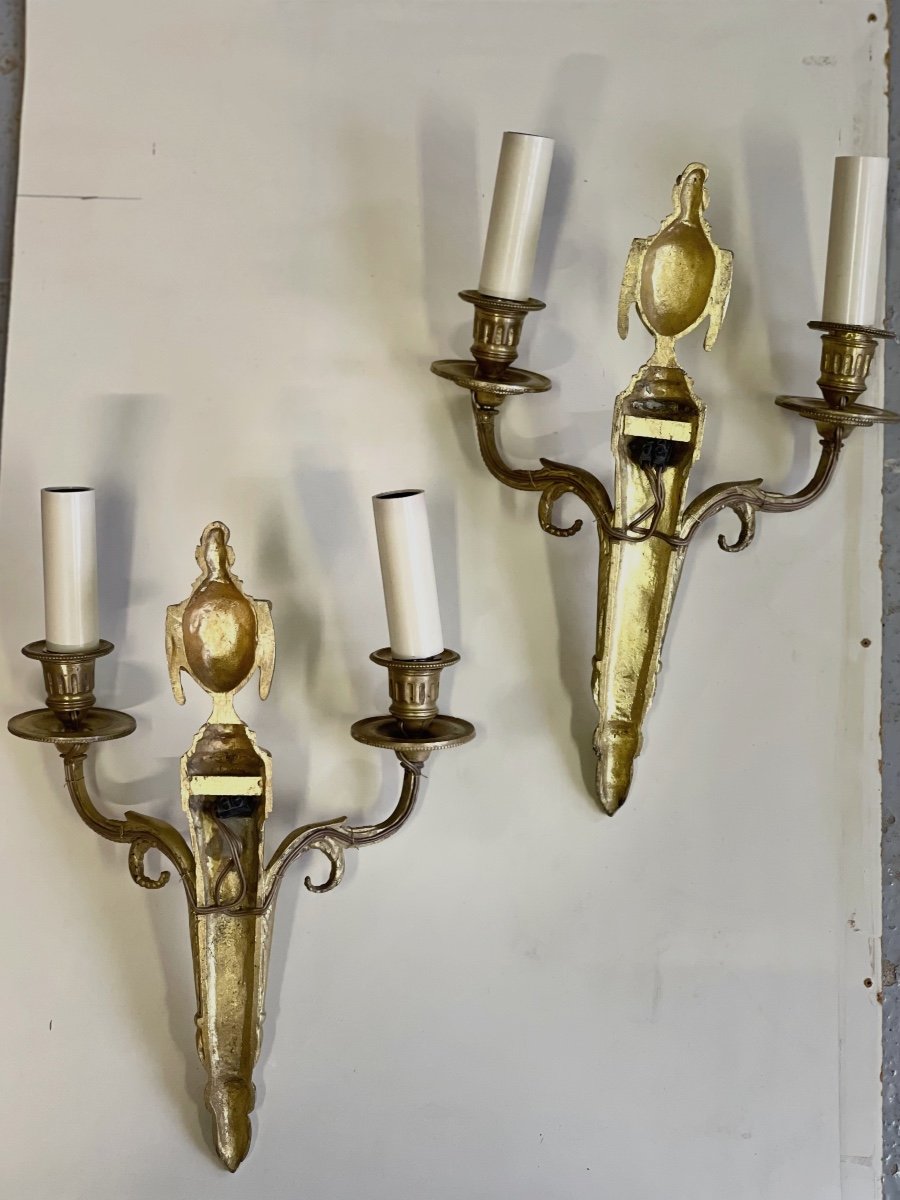 Pair Of Louis XVI Style Gilt Bronze Wall Lights -photo-3