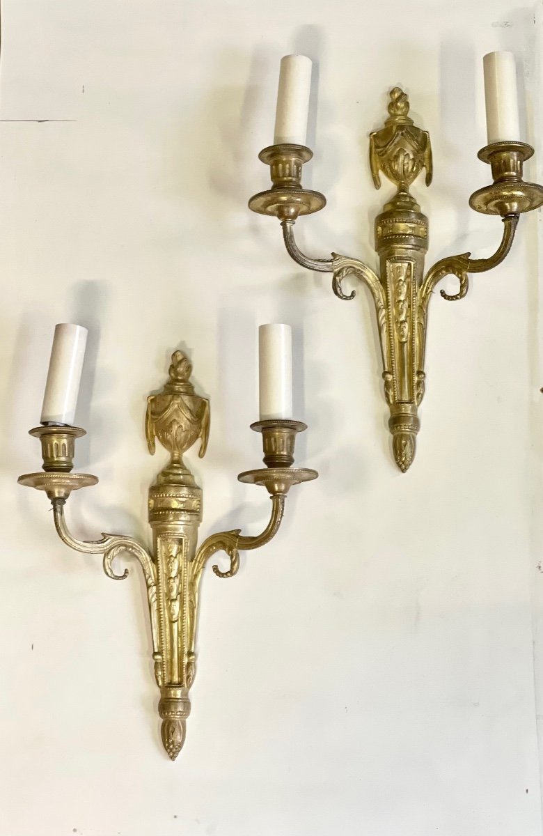 Pair Of Louis XVI Style Gilt Bronze Wall Lights 