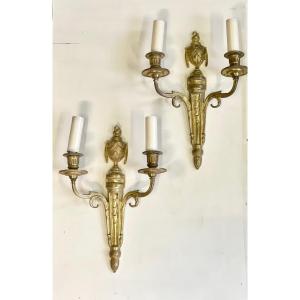 Pair Of Louis XVI Style Gilt Bronze Wall Lights 