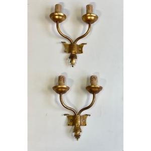 Pair Of Gilded Sheet Metal Wall Lights