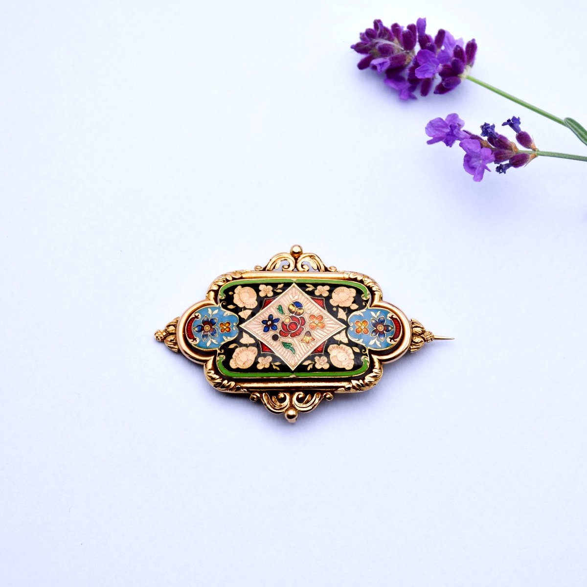 Polychrome Enamel Pendant Brooch