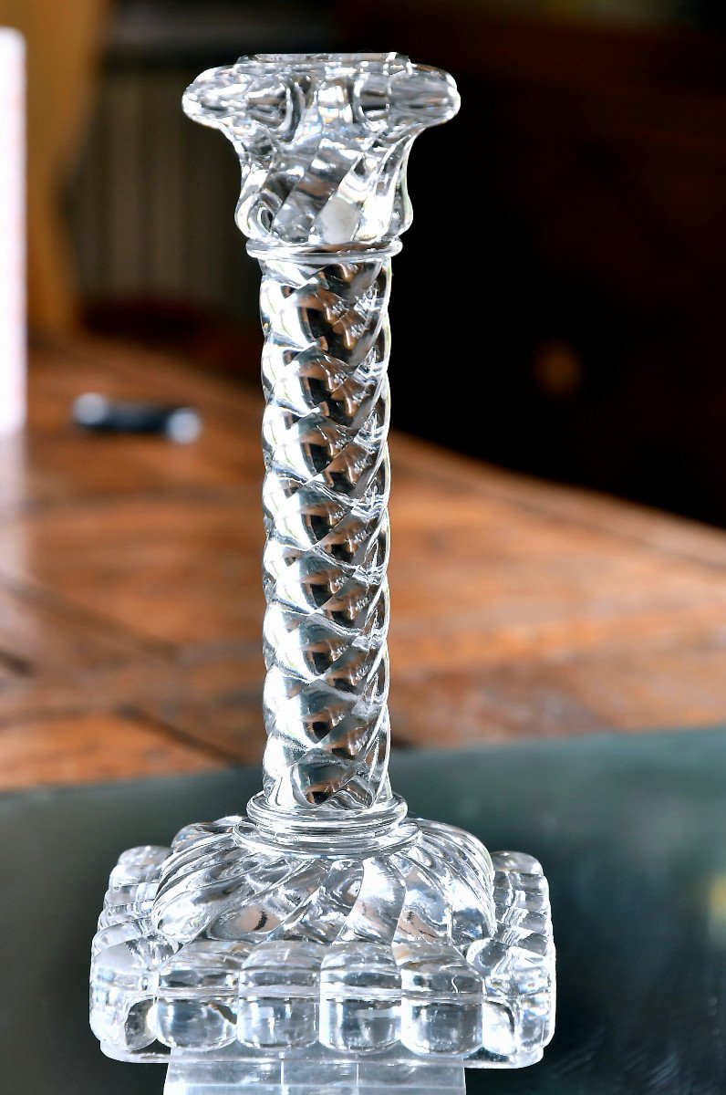 Baccarat. Important "column" Candlestick, In Solid Crystal. “bamboo” Model.-photo-2