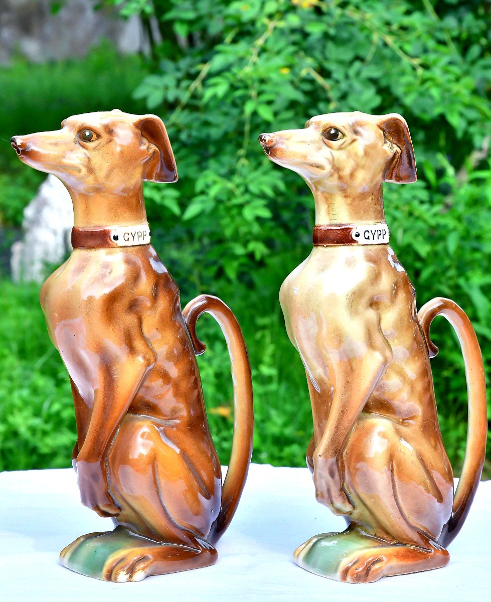 Lunéville — Keller & Guérin. Pair Of “gypp” Pitchers In Slip, Greyhound.