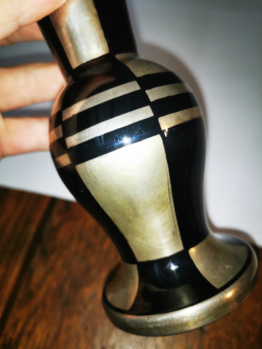 Michel HERMAN — Verrerie de HEM : rare Vase en verre à décor platine, époque Art déco.-photo-1