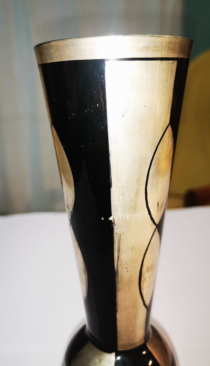 Michel HERMAN — Verrerie de HEM : rare Vase en verre à décor platine, époque Art déco.-photo-2