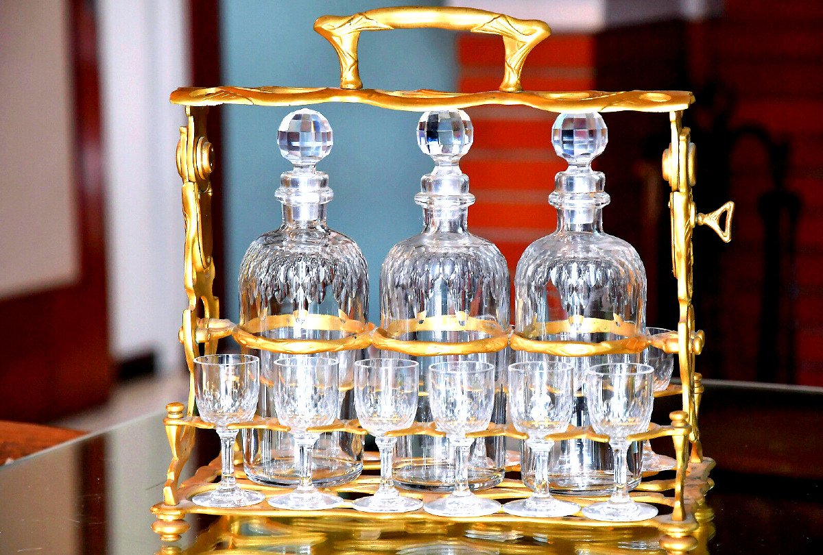 Baccarat: Exceptional “tantale” Liqueur Cabaret, In Gilded Bronze And Cut Crystal.-photo-2