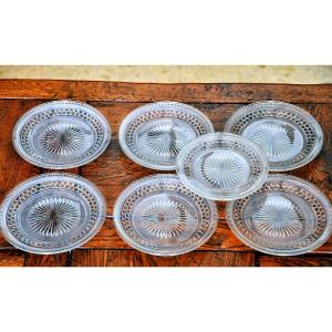 Baccarat — Rare Series Of 7 Clear And Satin Crystal Plates, Circa 1880.