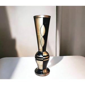 Michel HERMAN — Verrerie de HEM : rare Vase en verre à décor platine, époque Art déco.