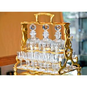 Baccarat: Exceptional “tantale” Liqueur Cabaret, In Gilded Bronze And Cut Crystal.