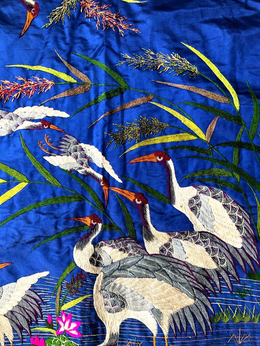 Grand Chale Asia China XIXth Century Crane Embroidery-photo-3