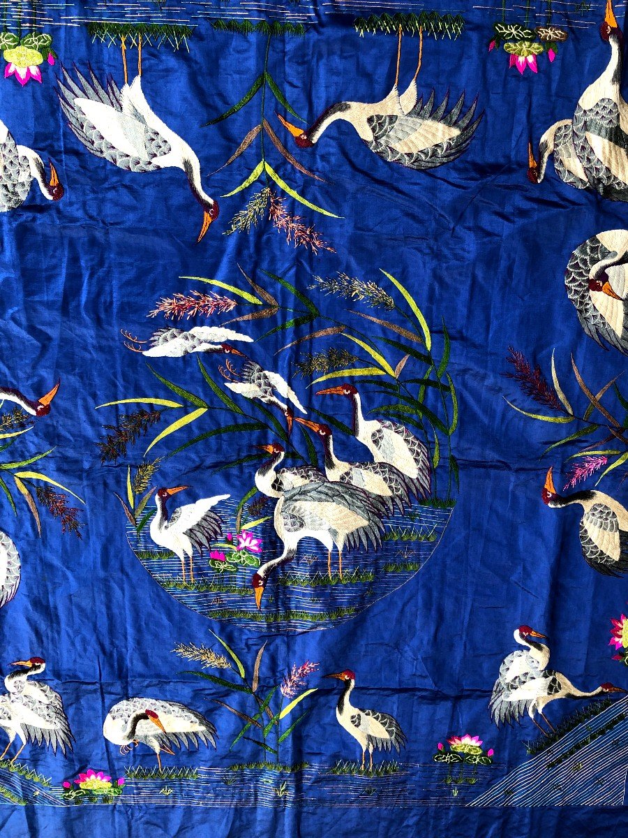 Grand Chale Asia China XIXth Century Crane Embroidery-photo-1