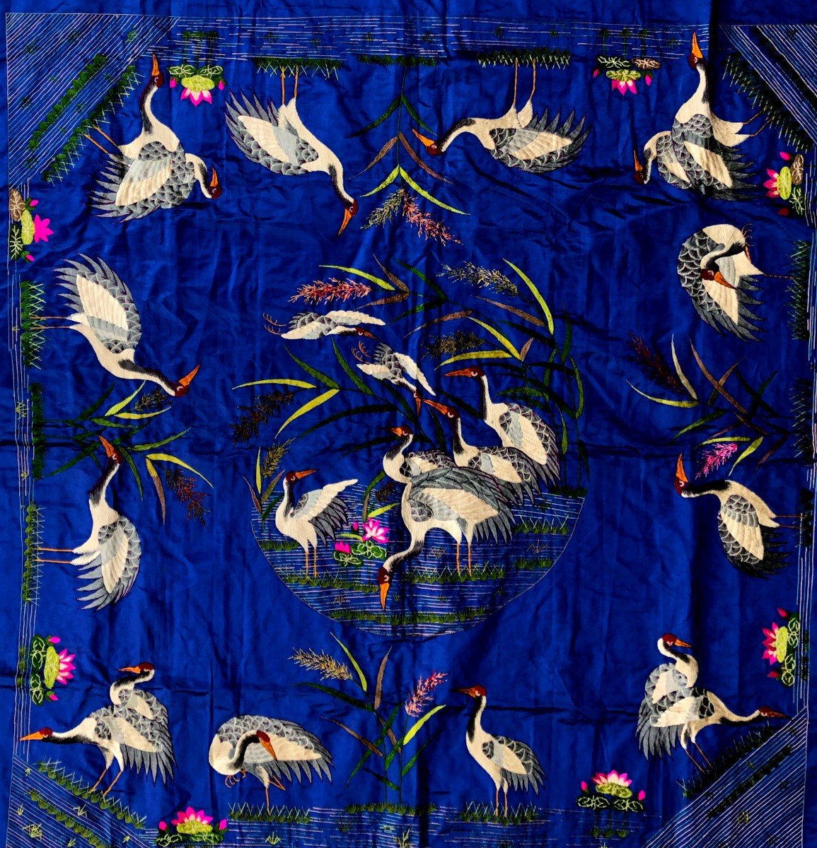 Grand Chale Asia China XIXth Century Crane Embroidery-photo-7