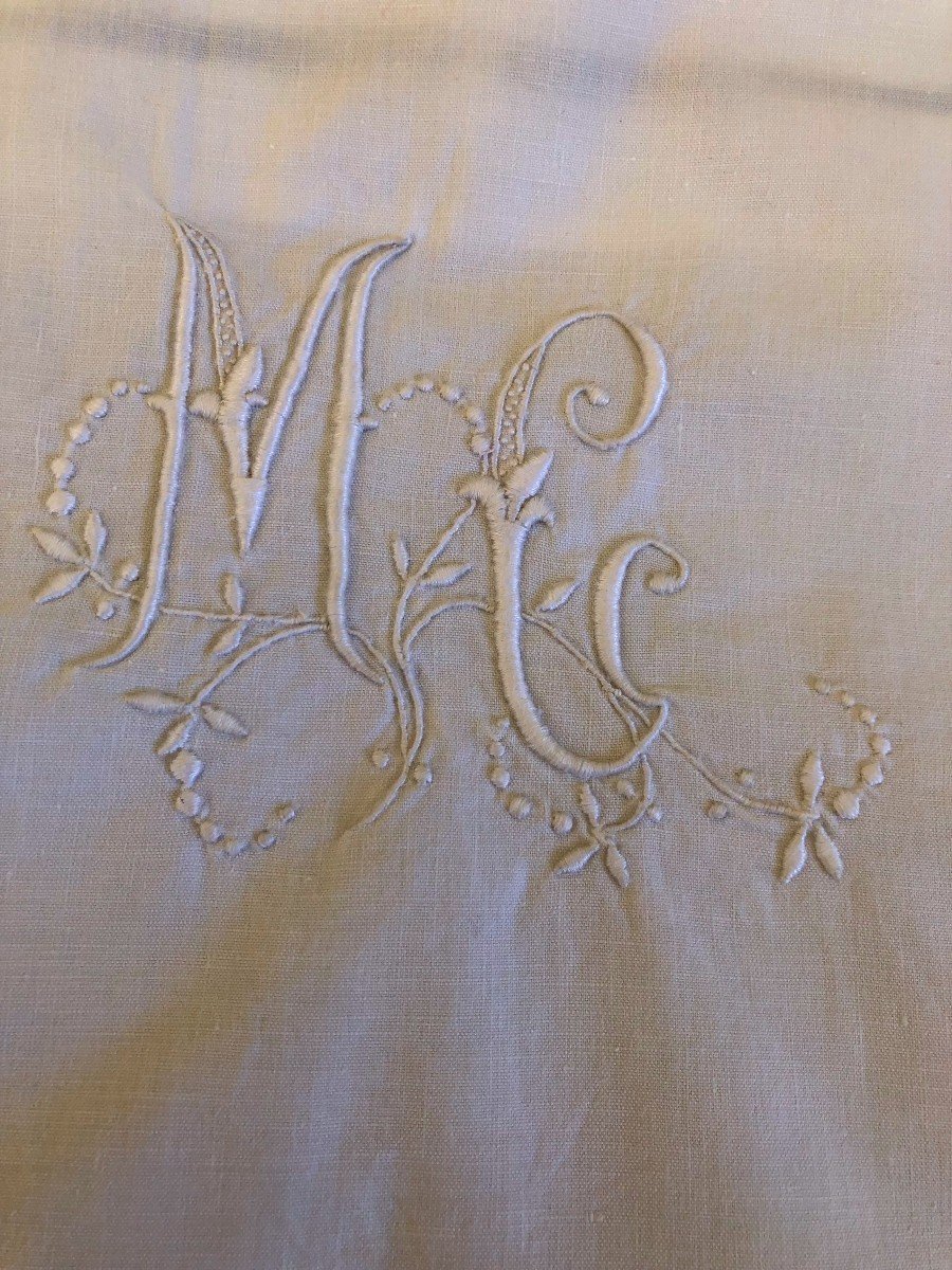 3 Taies D Oreiller XIXème Siecle Fil De Lin Broderie Monogramme Lambrequin-photo-3