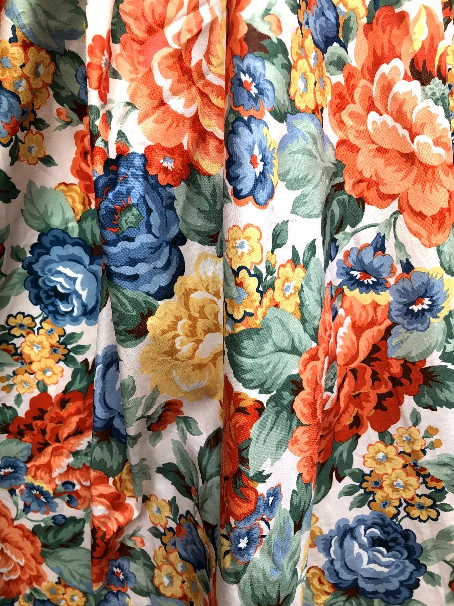 Pair Of Large Polychrome Flower Curtains 20th Century-photo-2