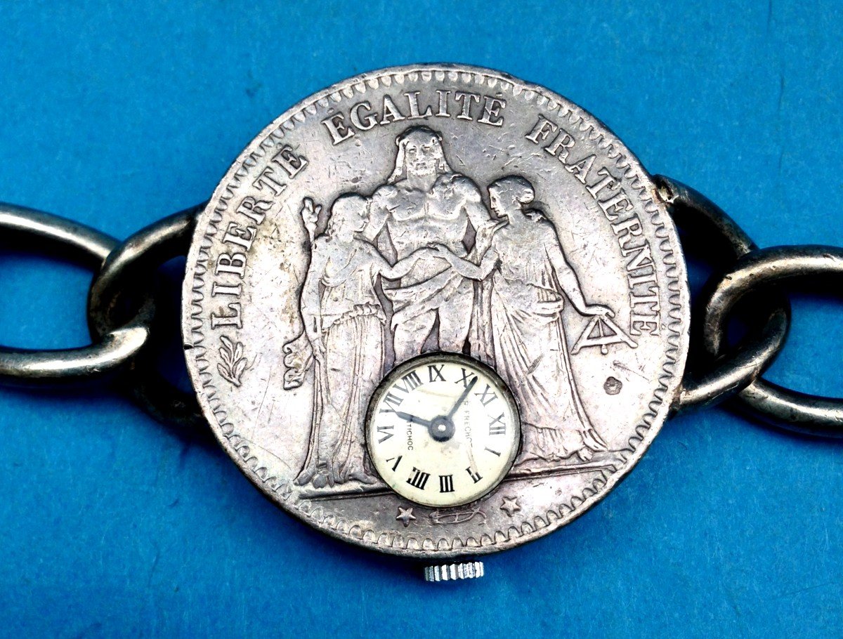 Montre Bracelet Argent Massif FRECHOT Hercule cinq franc 1875 -photo-2