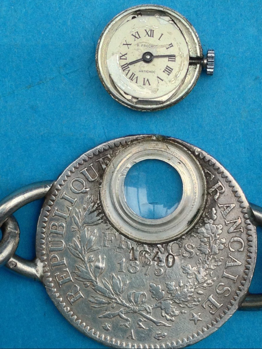 Sterling Silver Bracelet Watch Fréchot Hercule Cinq Franc 1875 -photo-3