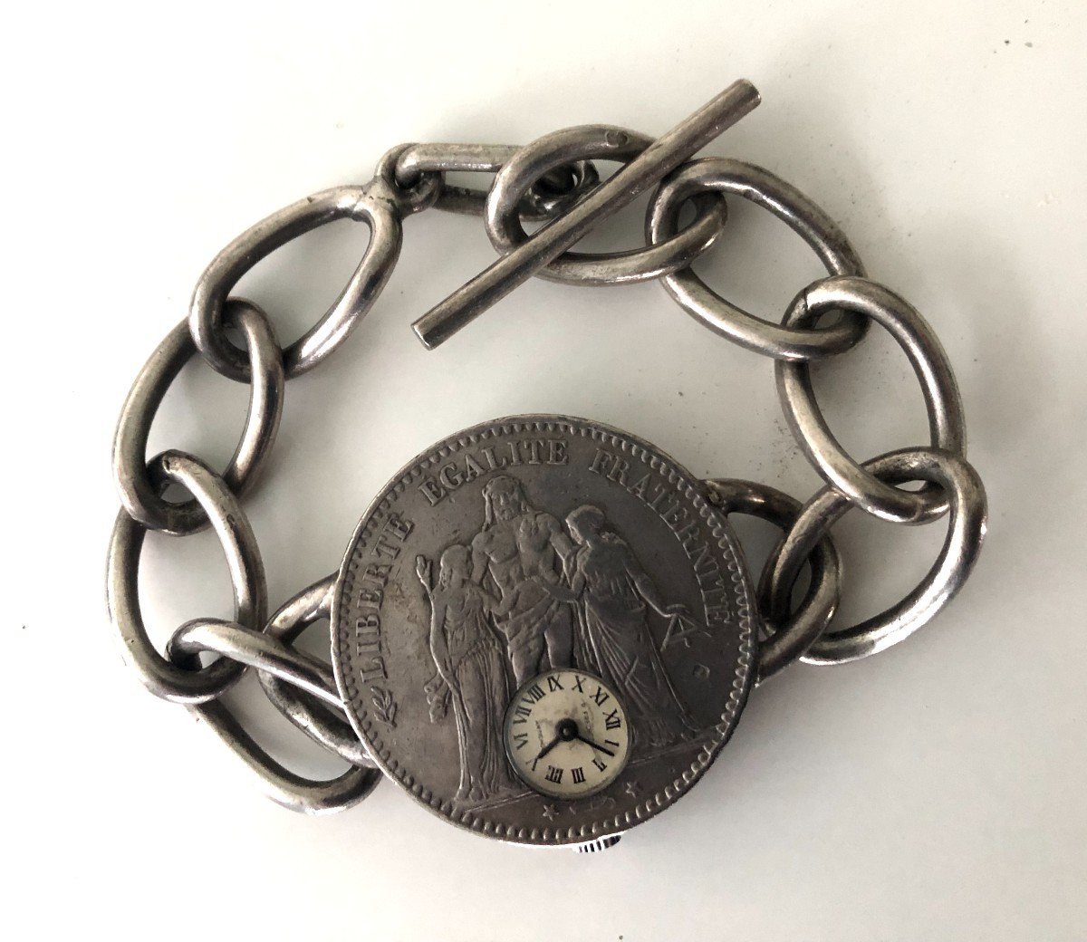 Montre Bracelet Argent Massif FRECHOT Hercule cinq franc 1875 