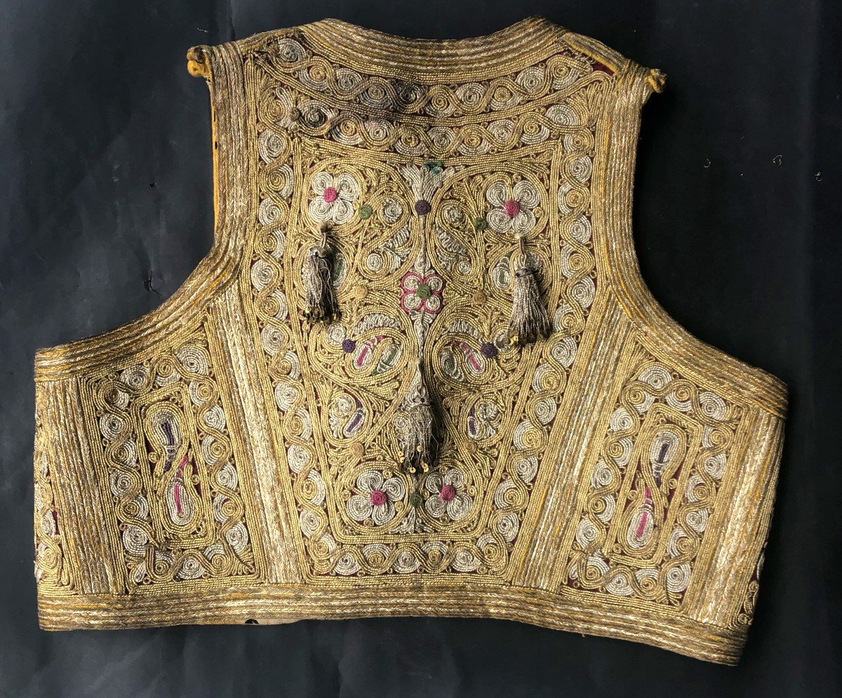 Ottoman Empire Bolero Vest Gold And Silver Embroidery Early 20th Century-photo-3