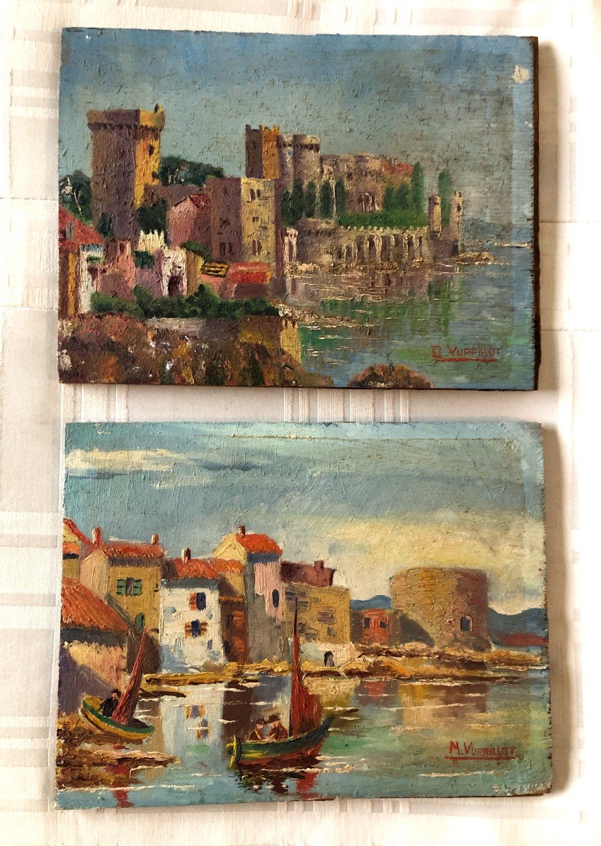  Huile Peinture Sur Panneau St Tropez Et Cannes Vue Bord De Mer Marine Port Signe Régionaliste