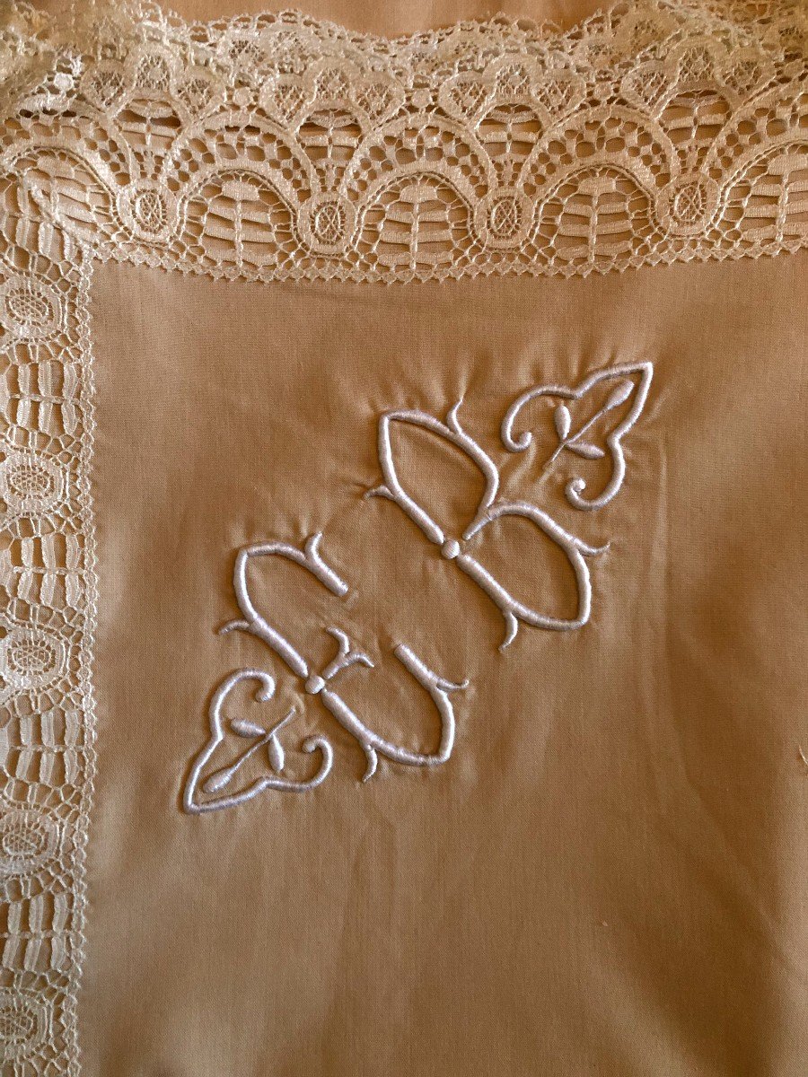 Textile Queen Size Bed Set Lace And Monogram Sheet Pillowcase Bolster-photo-2