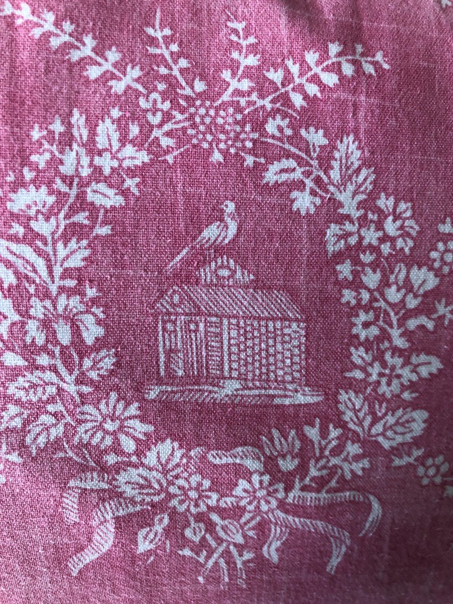 Tissu Toile De Jouy Coussin Dessus De Lit XXème Siecle Imprime Lin-photo-3