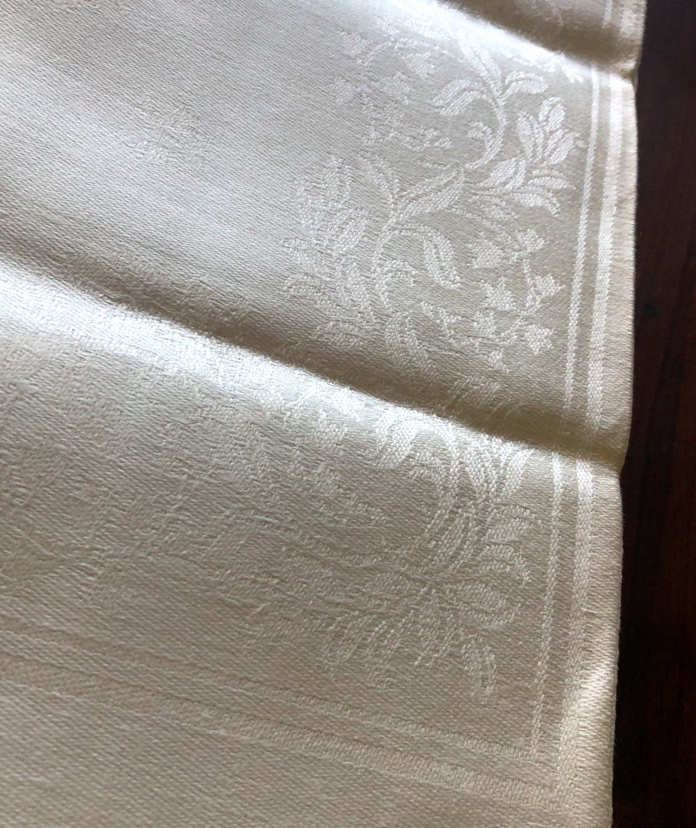 Tissu Metrage 10 Serviettes Damasse XIXème Siecle Fleur Service De Table-photo-1