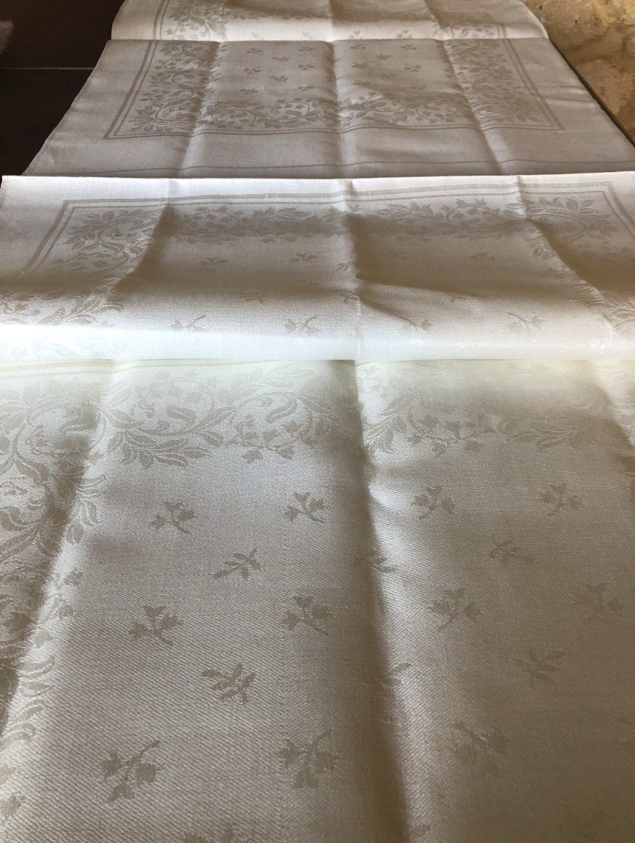 Tissu Metrage 10 Serviettes Damasse XIXème Siecle Fleur Service De Table