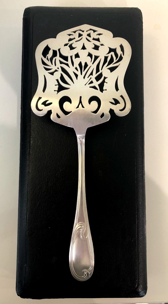 Ercuis Art Nouveau Asparagus Shovel Service Silver Plate Model Flower Iris-photo-1