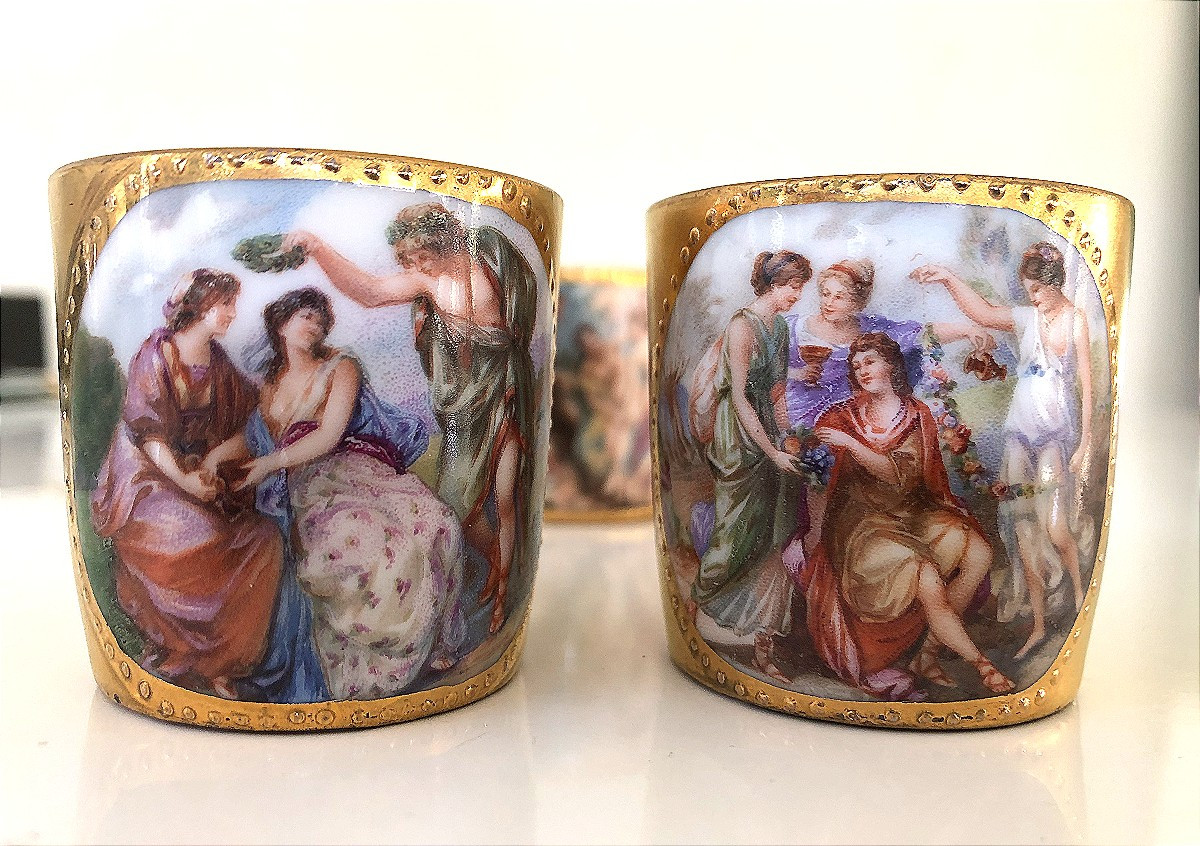 Vienna Porcelain Coffee Service, Austria, 19th Century, Painted Scene Of Music And Dance-photo-2