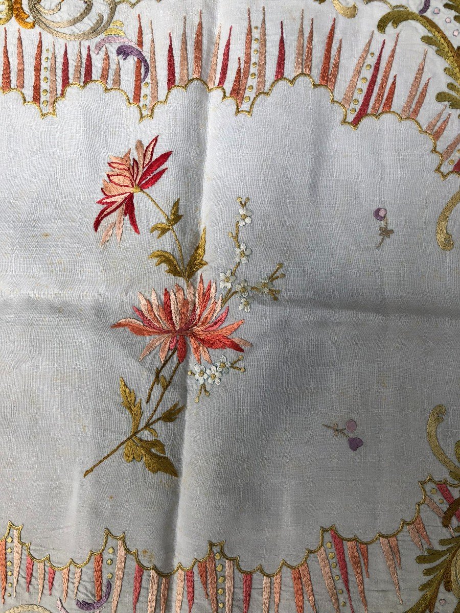 Old Textile XIXth Century Embroidery Placemat Table Service Tablecloth Napkin-photo-3