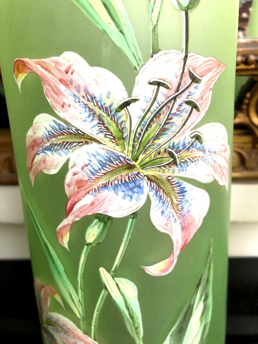 Legras grande Paire de Vase en verre Emaille art nouveau XIXème Siècle a décor de fleurs-photo-4