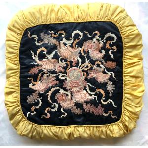 Asie Broderie Au 7 Dragons XIXème Siecle Chine Coussin