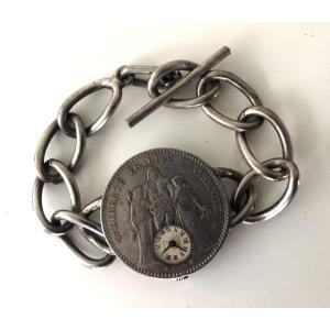 Montre Bracelet Argent Massif FRECHOT Hercule cinq franc 1875 
